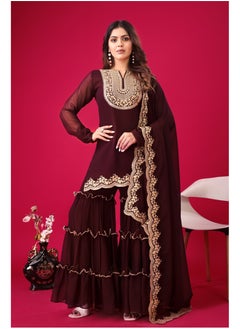 Super Asian Heavy Embroidery Sequence thread work Top-Bottom and Dupatta Set fully stitched ready to wear  - Image 1