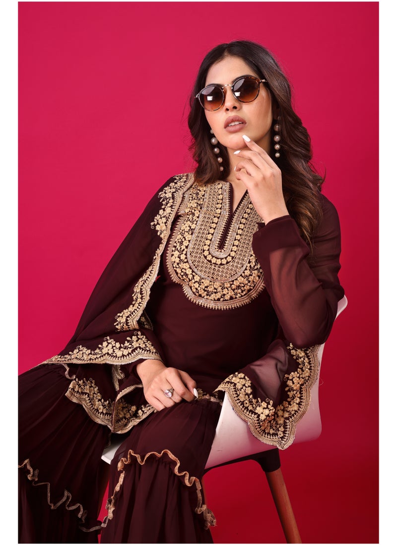 Super Asian - Heavy Embroidery Sequence thread work Top-Bottom and Dupatta Set fully stitched ready to wear - Image 1