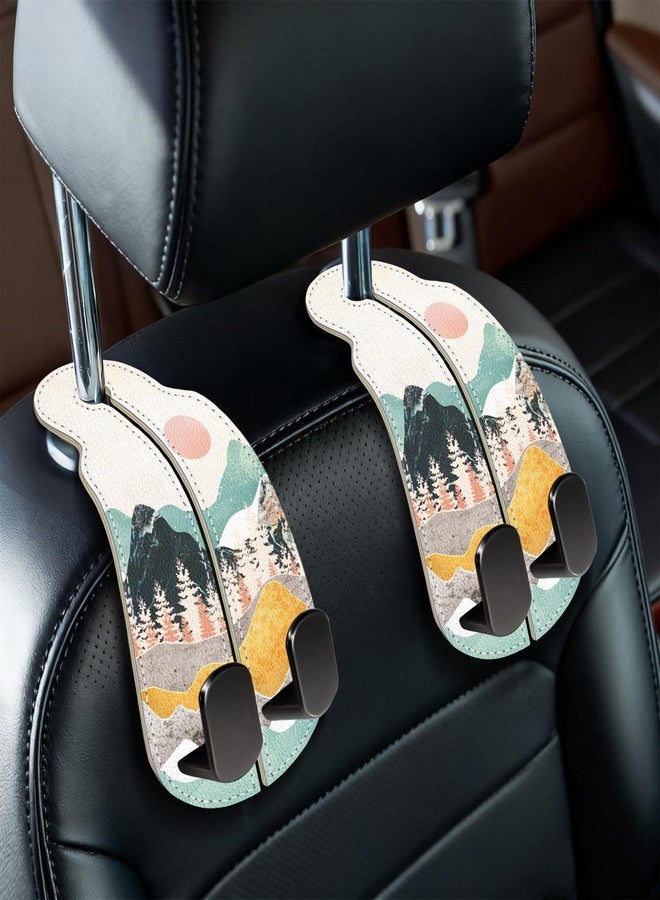Blusabaca 2PCS Car Seat Back Storage Headrest Hooks, Sunrise Car Purse Holder Bags Hanger, PU Leather Double Metal Hook for Backseat Car Organizer, Multifunctional Women Car Accessories - Image 1