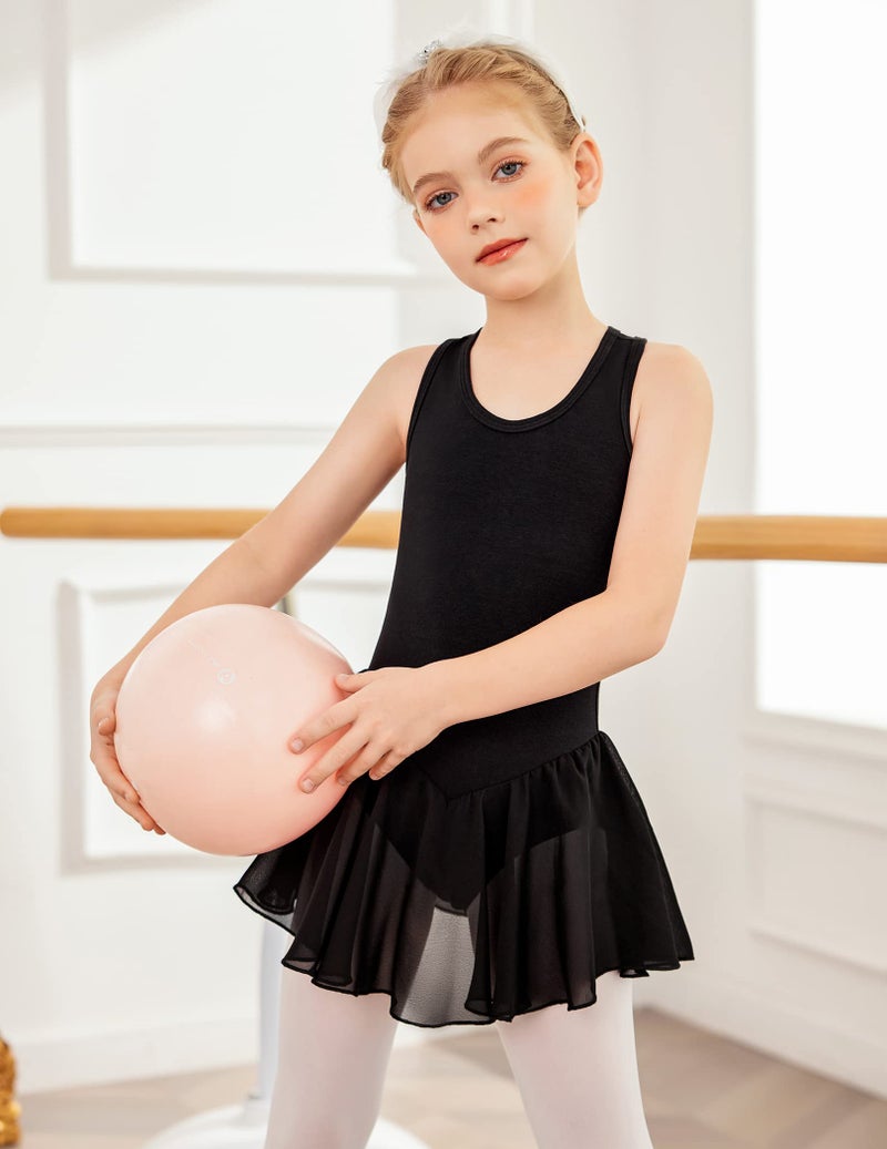 Arshiner Kid Girls Hollow Back Ballet Leotard with Skirt Sleeveless Dance Dresses Black - Image 2