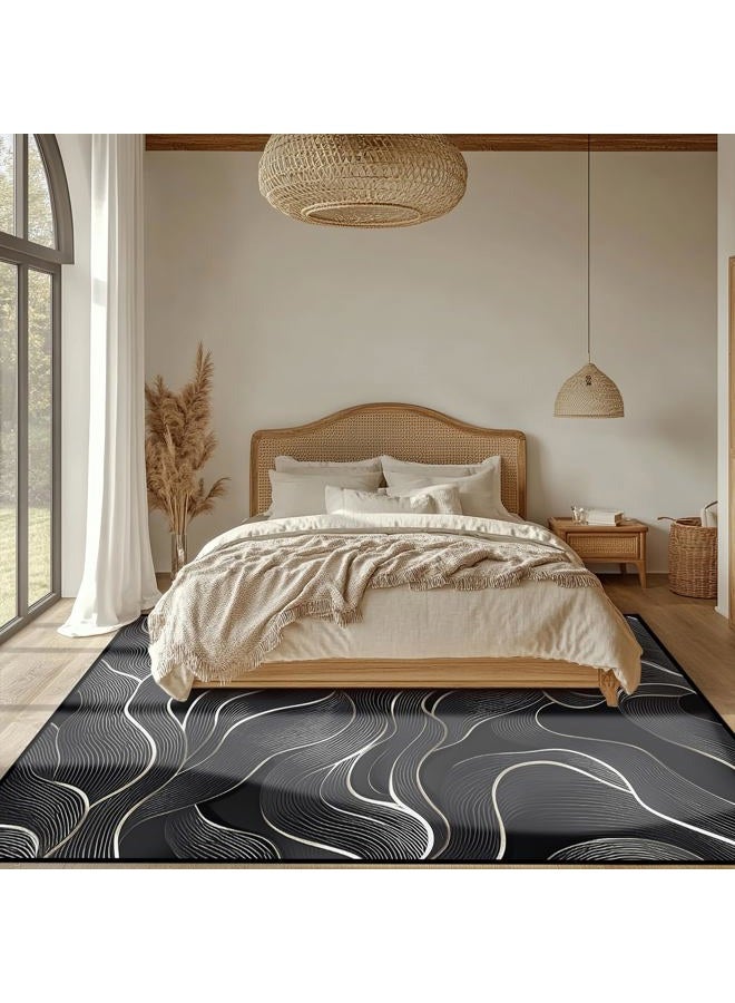 Mecowcm 8x10 Area Rug Black White Modern Rug for Living Room Indoor Machine Washable Abstract Rugs for Bedroom Ultra Soft Dining Room Large Carpet Non-Slip Non-Shedding Throw Rug for Home Office - Image 4
