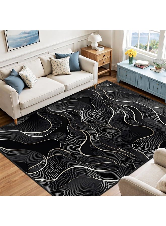 Mecowcm 8x10 Area Rug Black White Modern Rug for Living Room Indoor Machine Washable Abstract Rugs for Bedroom Ultra Soft Dining Room Large Carpet Non-Slip Non-Shedding Throw Rug for Home Office - Image 1