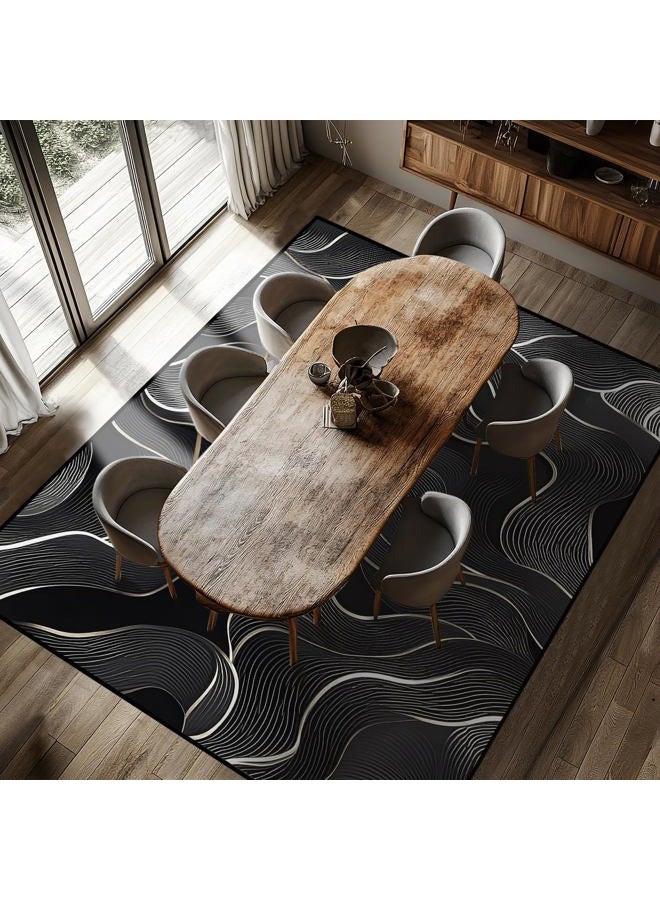 Mecowcm 8x10 Area Rug Black White Modern Rug for Living Room Indoor Machine Washable Abstract Rugs for Bedroom Ultra Soft Dining Room Large Carpet Non-Slip Non-Shedding Throw Rug for Home Office - Image 5