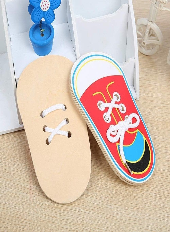 Cauaoa Wooden Shoe Lacing Practice Board, Learn to Tie Training Kit, Educational Threading, Wooden Learn to Tie Your Own Shoes Threading Lacing Shoes Training Early Learning Kits Shoes Board Early Learning - Image 4