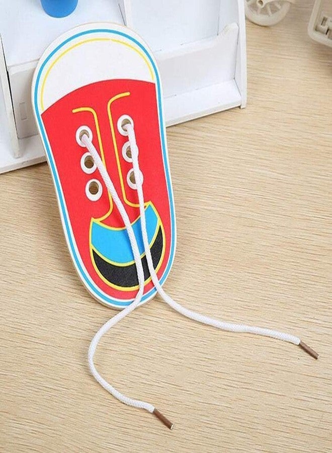 Cauaoa Wooden Shoe Lacing Practice Board, Learn to Tie Training Kit, Educational Threading, Wooden Learn to Tie Your Own Shoes Threading Lacing Shoes Training Early Learning Kits Shoes Board Early Learning - Image 2