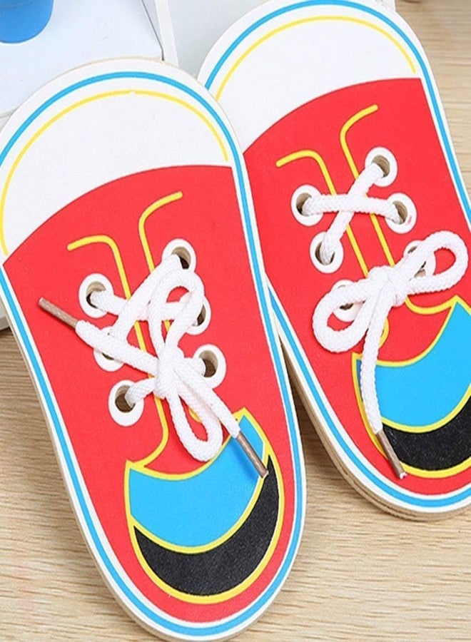 Cauaoa Wooden Shoe Lacing Practice Board, Learn to Tie Training Kit, Educational Threading, Wooden Learn to Tie Your Own Shoes Threading Lacing Shoes Training Early Learning Kits Shoes Board Early Learning - Image 5