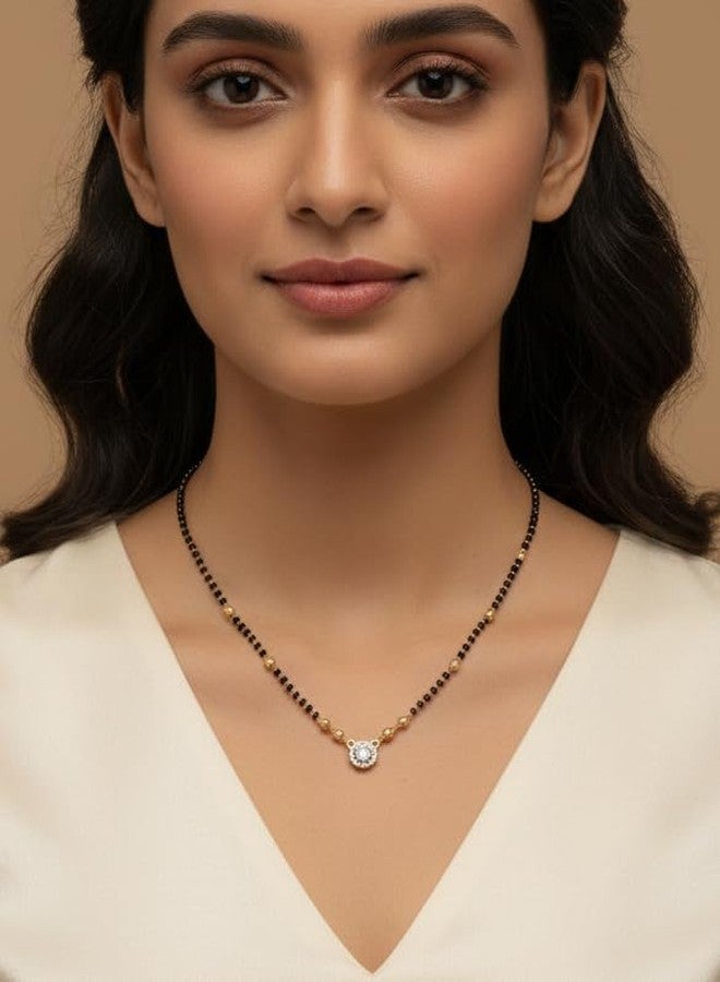 JHB Diamond Mangalsutra With Chain short Length Tanmaniya Traditional Black Bead Mangalsutra for women - Image 2