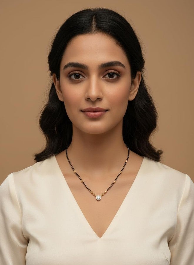 JHB Diamond Mangalsutra With Chain short Length Tanmaniya Traditional Black Bead Mangalsutra for women - Image 4