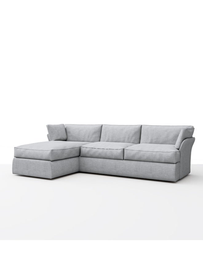 Plush  L-Shape Sofa – Left Chaise Lounge-Textured Fabric  -Silver -Beech Wood Frame with Coil Springs – Latex & Down Alternative Filling – 295 x 172 H:80 cm – Soft Linen Feel Upholstery