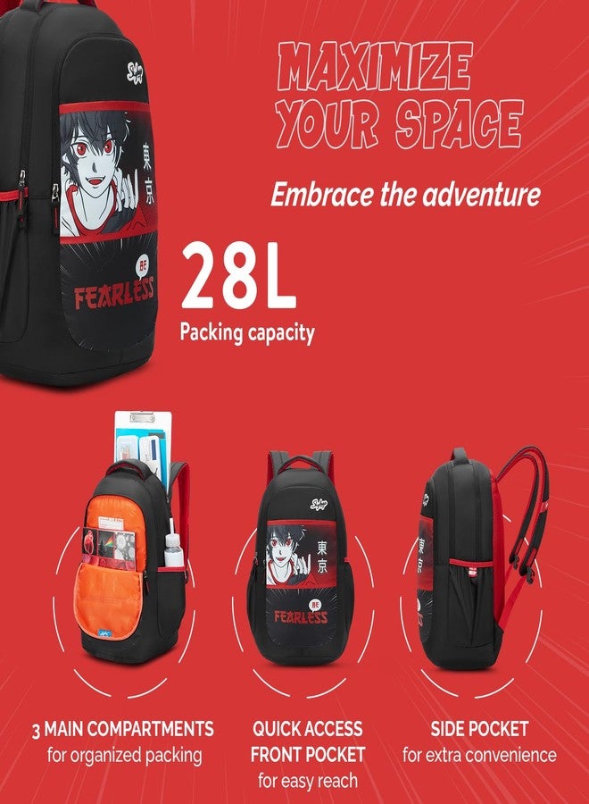 سكاي باجز حقيبة ظهر مدرسية Skybags Kyro RC 03 Rebel باللونين الأحمر والأسود بثلاثة أقسام - Image 3