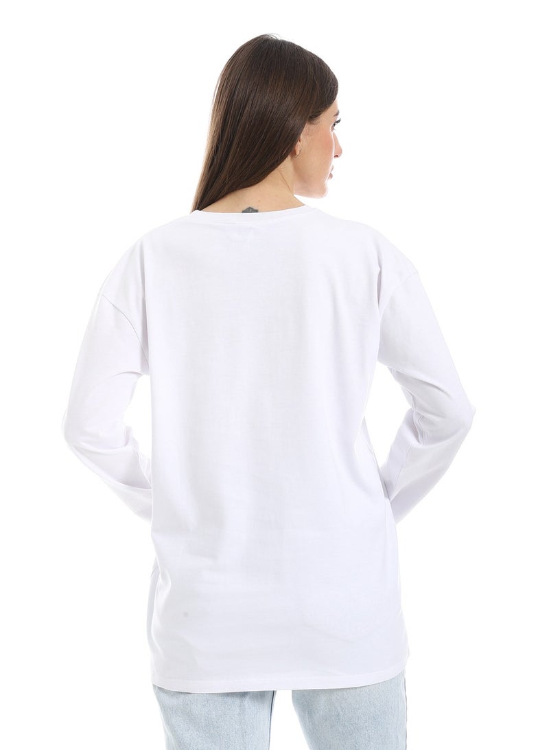 Andora White Long Sleeves Oversized Printed T-Shirt_White - Image 3