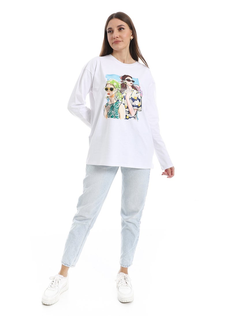 Andora White Long Sleeves Oversized Printed T-Shirt_White - Image 4