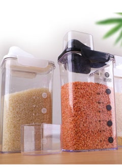 Cereal and Dry Food Storage Containers with Measuring Cup, Airtight Plastic Storage Organizer for Kitchen, Clear Storage Box for Flour, Sugar, Rice | BPA Free Container with Locking Lids H