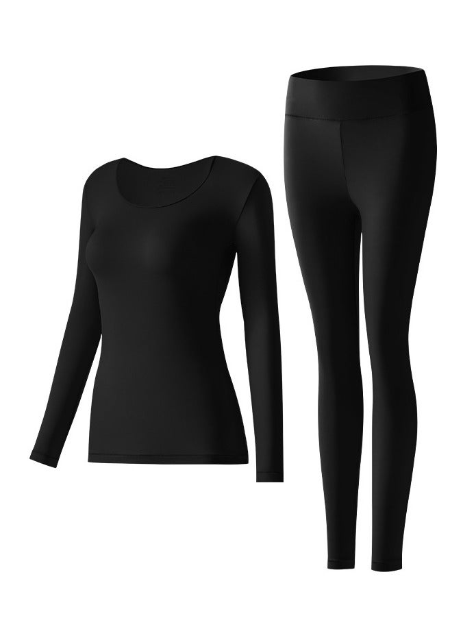 TOMSHOO Women Thick Thermal Underwear Set,Ladies Self-heating Long Johns Thermal Set,Premium Soft Hyaluronic Acid Water-locking Base Layer Tops & Bottoms for Hiking (Black) - Image 1