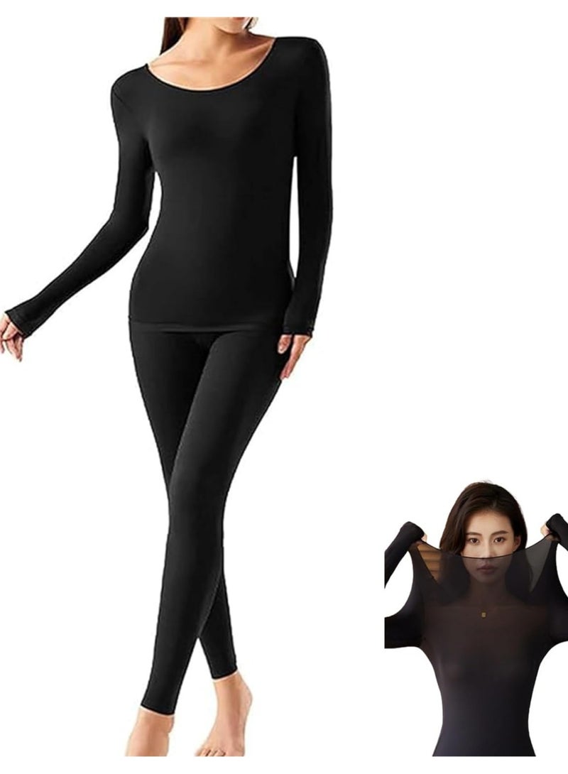 TOMSHOO Women Thick Thermal Underwear Set,Ladies Self-heating Long Johns Thermal Set,Premium Soft Hyaluronic Acid Water-locking Base Layer Tops & Bottoms for Hiking (Black) - Image 2