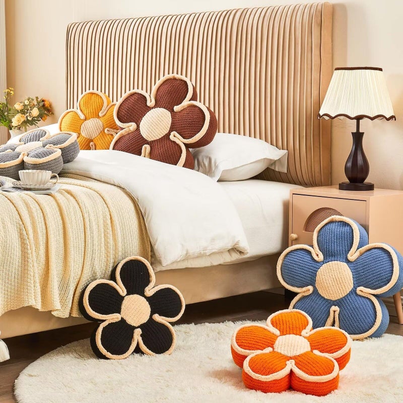 Kcvvcr Soft Flower Shaped Floor Cushion, Plush Decorative Throw Pillow, Cute Seating Cushion, Room Decor Pillow for Sofa Couch Bed (13.7 Inch, Black) - Image 5