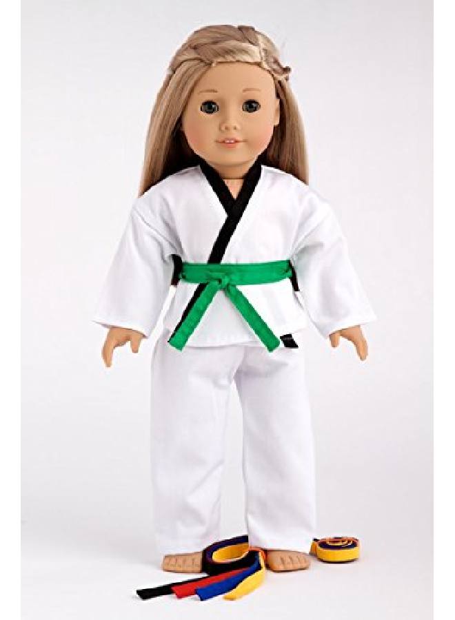 TianBo White Karate / Tae Kwon Do Outfit Includes Blouse, Pants And 5 Belts  Yellow, Green, Red, Blue And Black  For 18Inch Our Generation For American Girl Doll Naa02  - Image 3