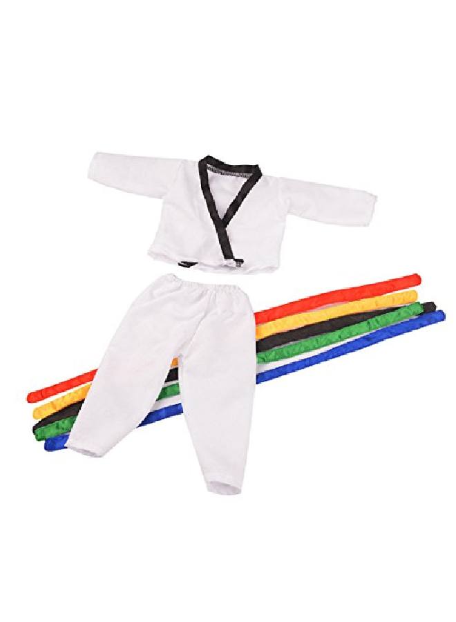 TianBo White Karate / Tae Kwon Do Outfit Includes Blouse, Pants And 5 Belts  Yellow, Green, Red, Blue And Black  For 18Inch Our Generation For American Girl Doll Naa02  - Image 5