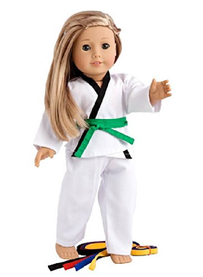 TianBo White Karate / Tae Kwon Do Outfit Includes Blouse, Pants And 5 Belts  Yellow, Green, Red, Blue And Black  For 18Inch Our Generation For American Girl Doll Naa02  - Image 2