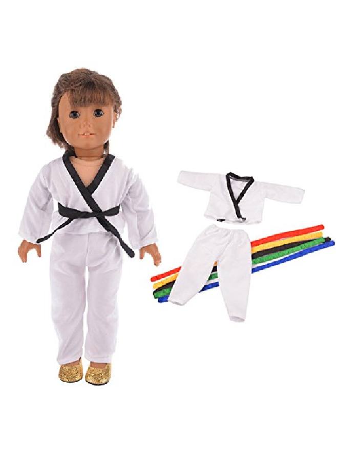 TianBo White Karate / Tae Kwon Do Outfit Includes Blouse, Pants And 5 Belts  Yellow, Green, Red, Blue And Black  For 18Inch Our Generation For American Girl Doll Naa02  - Image 4