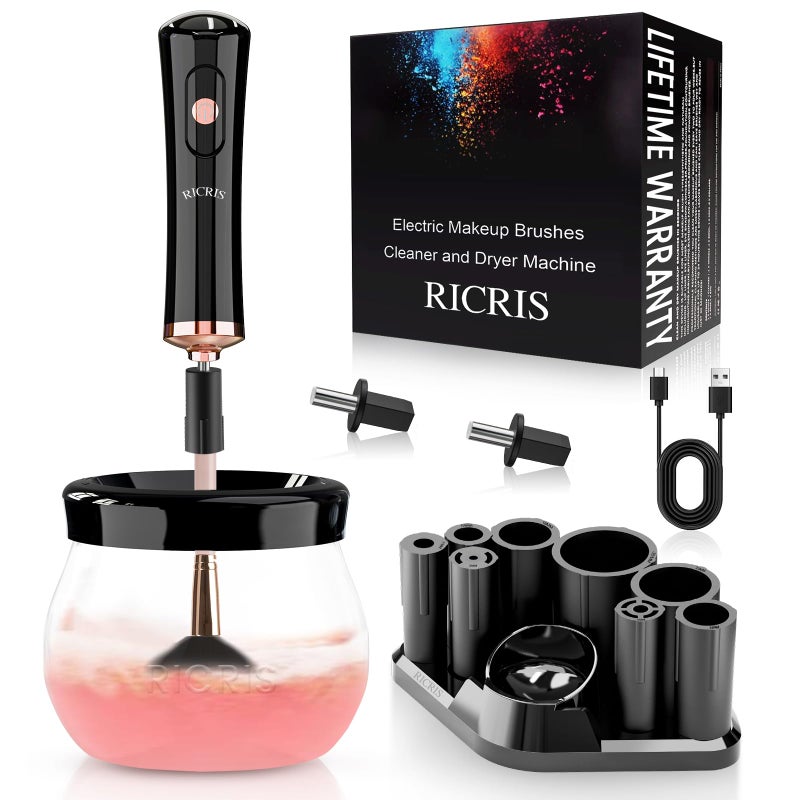 RICRIS Electric Makeup Brush Cleaner Machine - Ultra Fast USB Make Up Brush Washer and Dryer - Automatic Cosmetic Brush Cleanser Tool Clean and Dry in Seconds for Beauty Women, Girls (Black) - Image 1