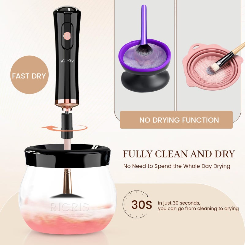 RICRIS Electric Makeup Brush Cleaner Machine - Ultra Fast USB Make Up Brush Washer and Dryer - Automatic Cosmetic Brush Cleanser Tool Clean and Dry in Seconds for Beauty Women, Girls (Black) - Image 3