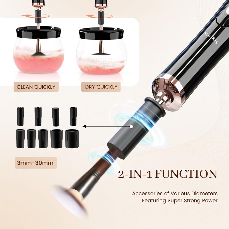 RICRIS Electric Makeup Brush Cleaner Machine - Ultra Fast USB Make Up Brush Washer and Dryer - Automatic Cosmetic Brush Cleanser Tool Clean and Dry in Seconds for Beauty Women, Girls (Black) - Image 2