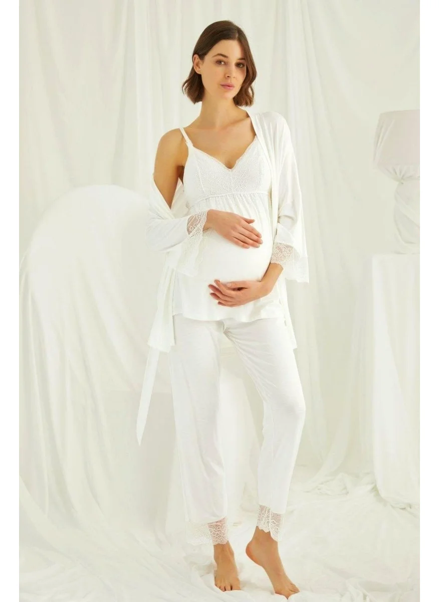 Monamise 18433489 Women's Ecru Maternity Maternity Set Dressing Gown Nightgown Pajama Set