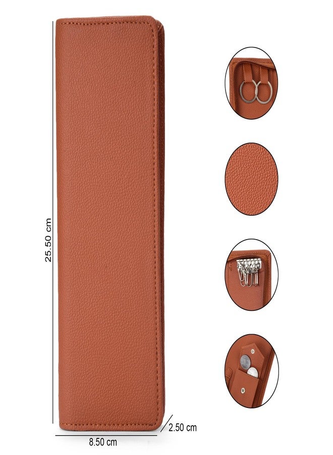 Essart Premium PU Leather Key Pouch Compact Key Holder with 6 Hooks & Zipper Closure Locker Key Holder with Metal Hooks & Smooth Zip - Image 3