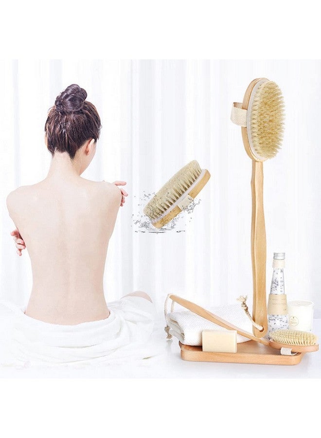 STORE77® Shower Brush with Long Handle, Back Scrubber for Shower Wooden Long Handle for Skin Exfoliating 2 in 1 Wet Dry Stiff Natural Bristles Bath Brush - Image 4