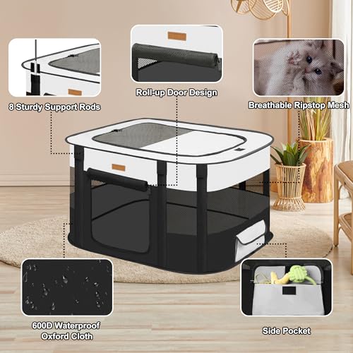 Akinerri Dog Playpen - Foldable Cat Play Pens for Pubby,Kitten, Rabbit,Portable Pet Tent with Carring Bag for Indoor/Outdoor Travel Camping (Black-Small) - Image 2