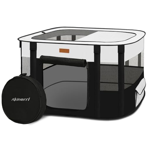 Akinerri Dog Playpen - Foldable Cat Play Pens for Pubby,Kitten, Rabbit,Portable Pet Tent with Carring Bag for Indoor/Outdoor Travel Camping (Black-Small) - Image 1