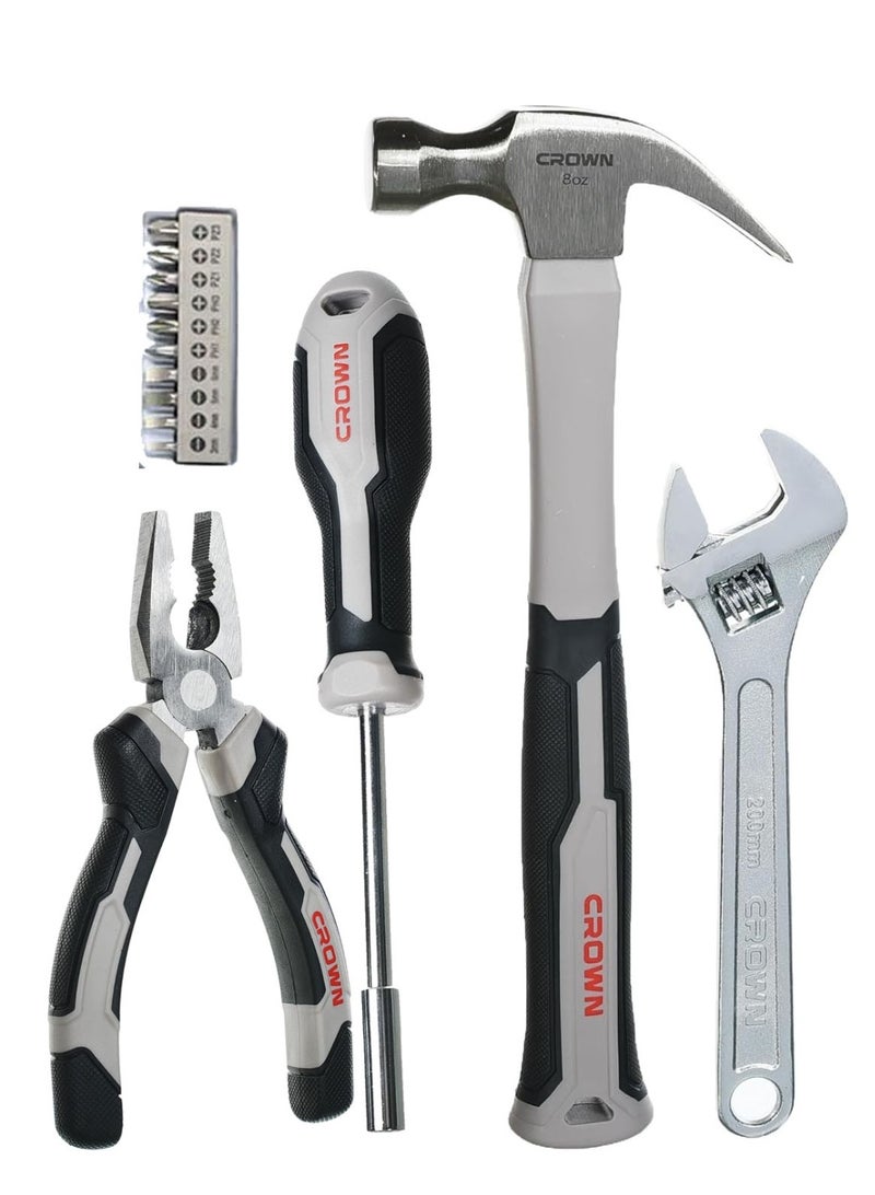 كراون مجموعة أدوات يدوية CROWN CPHTS-IXA14 مكونة من 14 قطعة - مجموعة أدوات شاملة مع صندوق بلاستيكي وأدوات أساسية للمنزل وورشة العمل - Image 1