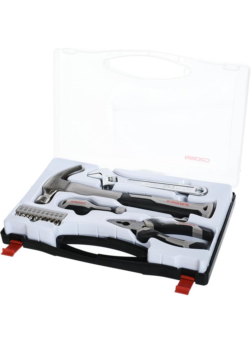 كراون مجموعة أدوات يدوية CROWN CPHTS-IXA14 مكونة من 14 قطعة - مجموعة أدوات شاملة مع صندوق بلاستيكي وأدوات أساسية للمنزل وورشة العمل - Image 2