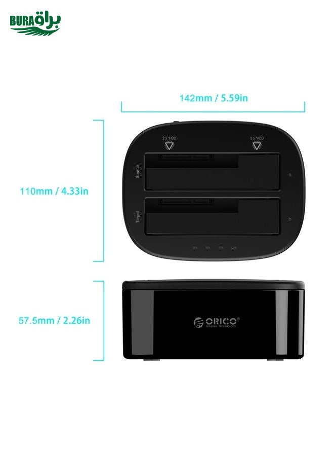 BURAQ ORICO 6228US3-C 1 to 1 Clone 2 Bay USB 3.0 Type-B to SATA External Storage Hard Drive Dock for 2.5 inch / 3.5 inch SATA HDD / SSD (AU Plug)  - Image 3