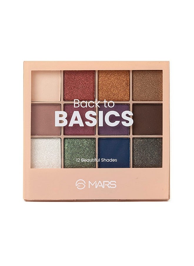 مارس لوحة ظلال العيون Back To Basics 12 Shades مع أداة تطبيق مجانية | غير لامعة | لامعة | لوحة ظلال عيون مناسبة للمبتدئين وتدوم طويلاً (14.4 جم) (اللون-01)  - Image 1