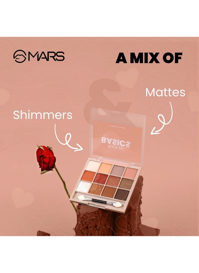مارس لوحة ظلال العيون Back To Basics 12 Shades مع أداة تطبيق مجانية | غير لامعة | لامعة | لوحة ظلال عيون مناسبة للمبتدئين وتدوم طويلاً (14.4 جم) (اللون-01)  - Image 3