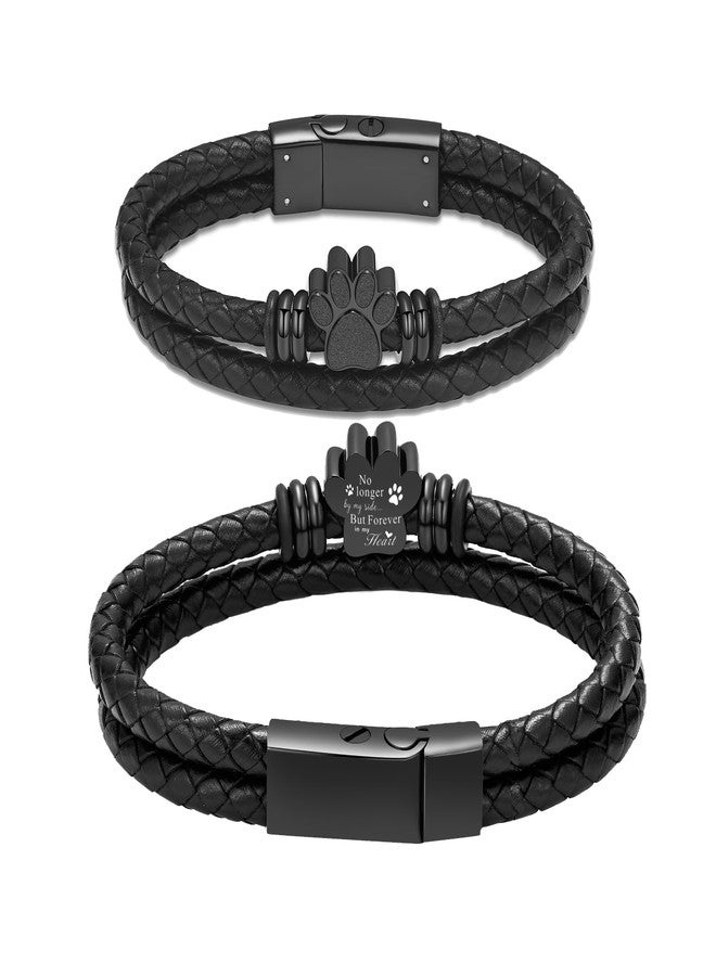 Hearbeingt Paw Print Urn Bracelet for Ashes Pet Cremation Jewelry for Women Men Stainless Steel Memorial Leather Bangle Ash Holder for Cat Dog Keepsake Jewelry of Loved Ones - Image 1