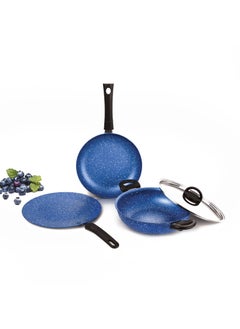 ALDA Alda Non Stick Cookware Set 4-Piece (Wok with Lid, Fry Pan, Crepe Pan) - Blueberry 3mm Induction Friendly  - Image 1