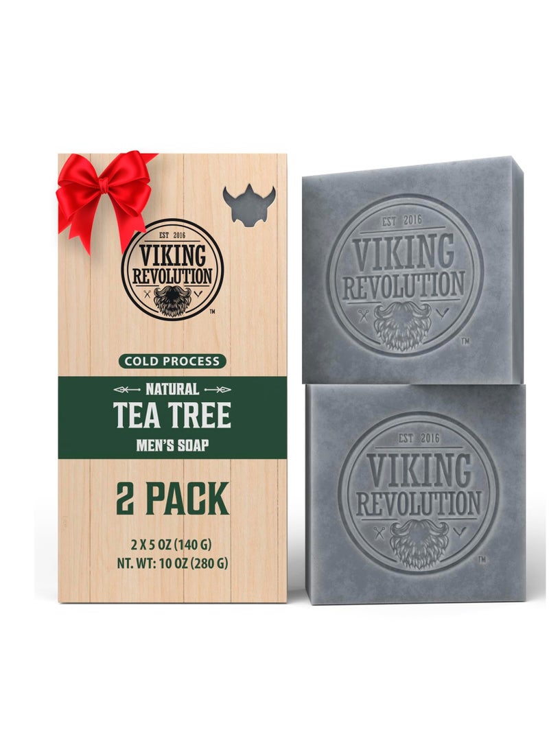 Viking Revolution Viking Revolution Tea Tree Natural Soap for Men - Mens Soap Bar with Essential Oils Cold Pressed Bar Soap for Men - Nourishing Mens Bar Soap with Coconut Oil, Shea Oil, Almond Oil (2 Pack)  - Image 1