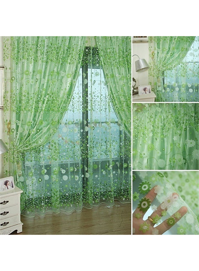 Floral Voile Window Door Curtain Green/White 100x200centimeter - Image 2
