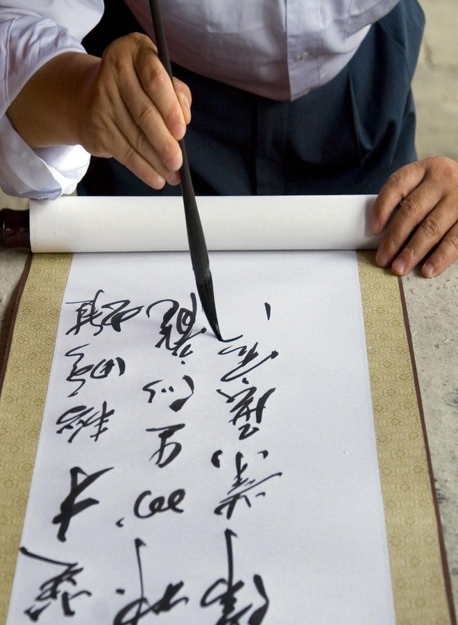 PATIKIL 47x16 Inch Xuan Paper Scroll, Silk Half Raw Ripe Blank Hanging Xuan Paper Chinese Calligraphy Practice Roll for Art Painting Home Decor, Dark Grey - Image 4