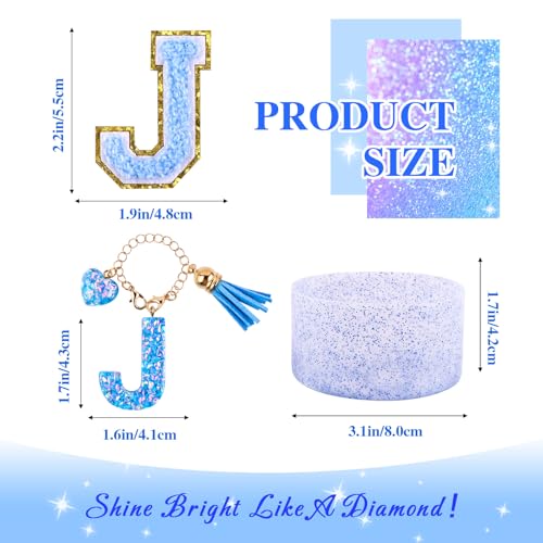 Lingdeer Blue Cup Accessories Set for Stanley 30OZ & 40OZ Tumbler with Handle, Letter Charms, Bow & Diamond Straw Covers, Glitter Silicone Boot, Personalized Sticker for Stanley Cup Accessories (J) - Image 2