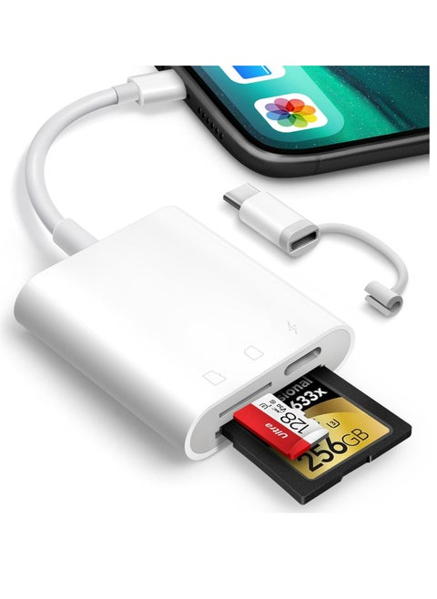 SD Card Reader for iPhone iPad,Oyuiasle Trail Game Camera SD Card Reader Viewer,Memory Card Reader Adapter with SD & MicroSD Card Slots,Plug and Play