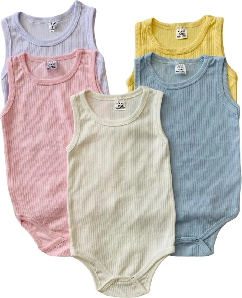 Miyakidsworld Colorful Baby Snap Body Underwear Undershirt Bodysuit 5 Piece Set Cotton Ribbed Texture Soft Texture Newborn