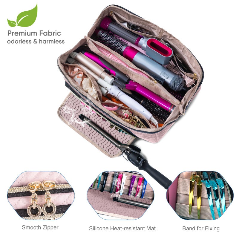 ELCUPA Large Hair Tools Travel Bag with Iron Mat - 2in1 Hair Tools Organizer for Hair Dryer Brush, Flat Irons, Straighteners, Curling Irons, Hair Bag, Makeup Bag, Cosmetic Bag for Travel Essentials - Image 4