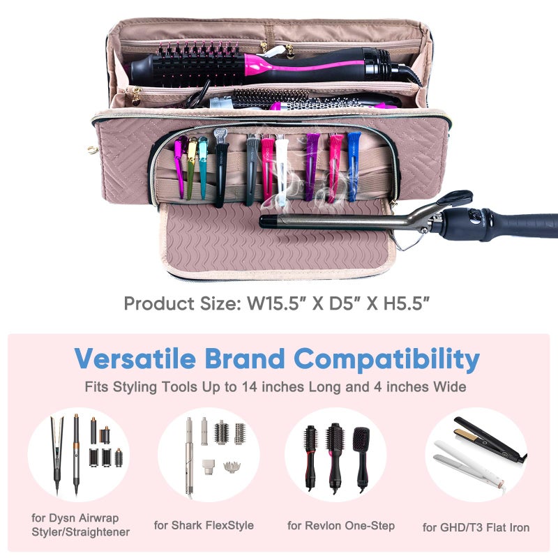 ELCUPA Large Hair Tools Travel Bag with Iron Mat - 2in1 Hair Tools Organizer for Hair Dryer Brush, Flat Irons, Straighteners, Curling Irons, Hair Bag, Makeup Bag, Cosmetic Bag for Travel Essentials - Image 3