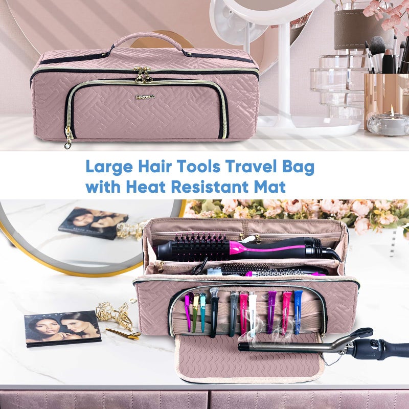 ELCUPA Large Hair Tools Travel Bag with Iron Mat - 2in1 Hair Tools Organizer for Hair Dryer Brush, Flat Irons, Straighteners, Curling Irons, Hair Bag, Makeup Bag, Cosmetic Bag for Travel Essentials - Image 5