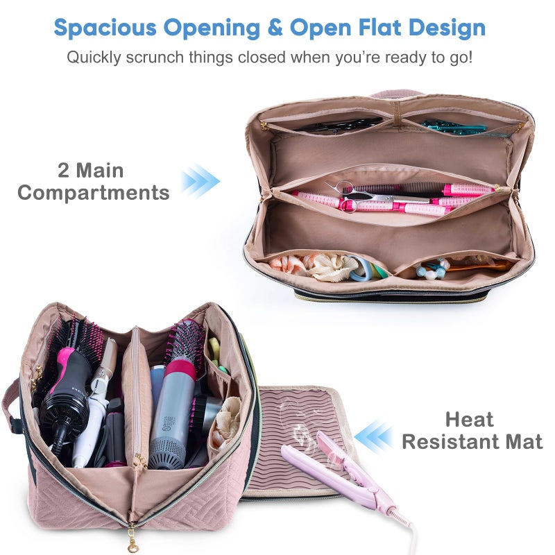 ELCUPA Large Hair Tools Travel Bag with Iron Mat - 2in1 Hair Tools Organizer for Hair Dryer Brush, Flat Irons, Straighteners, Curling Irons, Hair Bag, Makeup Bag, Cosmetic Bag for Travel Essentials - Image 2
