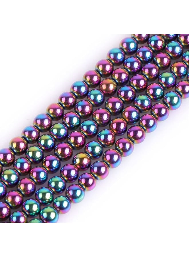 Natural 4mm Non-Magnetic Multicolor Metallic Coated Hematite Round Gemstone Semi Precious Loose Beads for Jewellery Making 15'' - Image 1